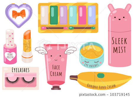 Vector beauty set. Makeup cosmetics tools and Korean cosmetics. Beauty products collection Vector beauty set. Makeup cosmetics tools and Korean cosmetics. Beauty products collection 103719145