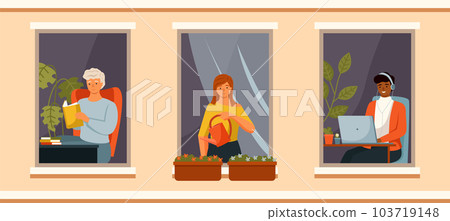 People enjoy clean air and view from the window. Persons stay at home daily life routin, hobby time 103719148