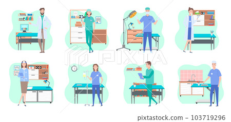 Man and wooman doctors in their workplaces in medical office set, ready to accept the patient 103719296