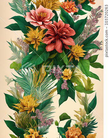 Tropical botanical paper with golden vintage ink. Tropical botanical paper with golden vintage ink. 103720263