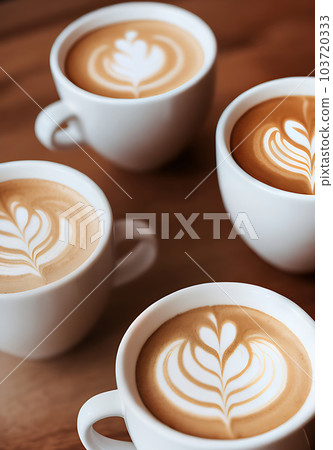 Cozy realistic coffee with warm lighting. 103720333