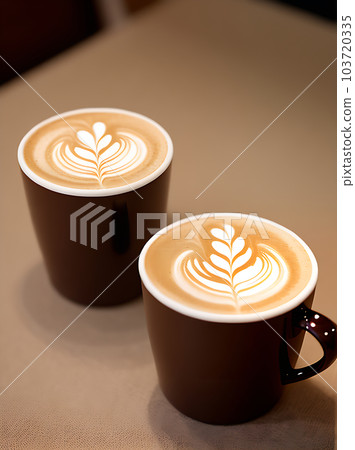 Cozy realistic coffee with warm lighting. 103720335