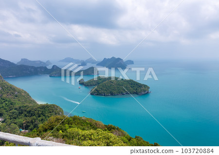 tropical paradise,Bird eye view of Angthong national marine park, koh Samui, Suratthani, Thailand. tropical paradise,Bird eye view of Angthong national marine park, koh Samui, Suratthani, Thailand. 103720884