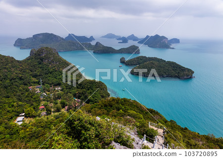 tropical paradise,Bird eye view of Angthong national marine park, koh Samui, Suratthani, Thailand. tropical paradise,Bird eye view of Angthong national marine park, koh Samui, Suratthani, Thailand. 103720895