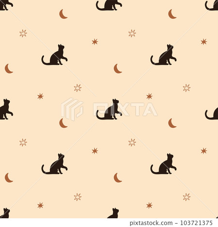 Celestial cat seamless pattern. Boho stars, moon on the bige repeat background. Vector sky print Celestial cat seamless pattern. Boho stars, moon on the bige repeat background. Vector sky print 103721375