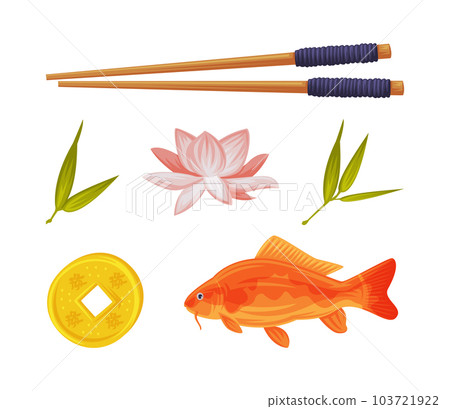 China Object and Traditional Cultural Chinese Symbol Vector Illustration Set 103721922