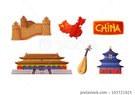 China Object and Traditional Cultural Chinese Symbol Vector Illustration Set 103721925