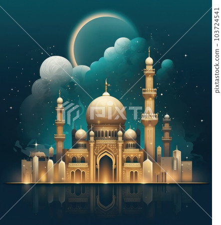 Blue muslim holiday background. Illustration AI Generative 103724541