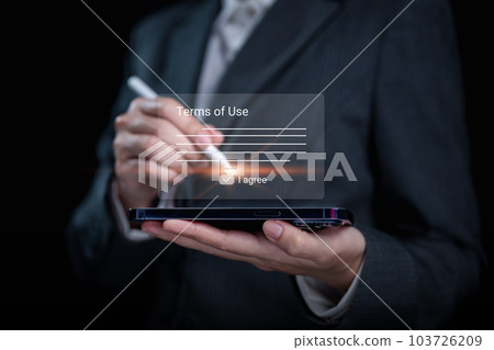 terms of use. Terms of use with approve with right symbol. i agree with terms of use 103726209