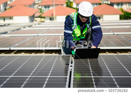 Professional engineer technician with safety helmet checking system 103726282