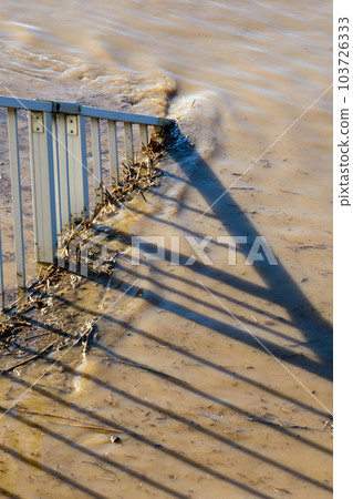 2019年東日本颱風，荒川河的水和被淹沒的道路 103726333