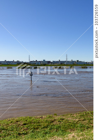 2019 East Japan Typhoon/Arakawa River on the verge of flooding due to rising water (near Toda City, Saitama Prefecture) 2019 East Japan Typhoon/Arakawa River on the verge of flooding due to rising water (near Toda City, Saitama Prefecture) 103726559