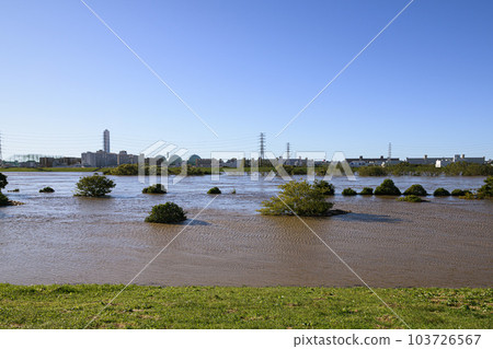 2019年東日本颱風/荒川因水位上漲瀕臨氾濫（埼玉縣戶田市附近） 103726567