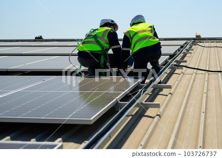 Professional engineer technician with safety helmet checking system 103726737