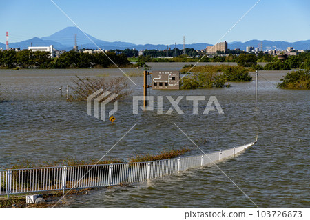 2019年東日本颱風和洪水淹沒的西湖道萬綠色公園 103726873