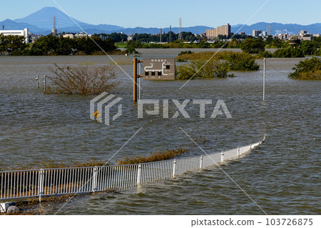 Saiko Doman Green Park submerged in the 2019 East Japan typhoon and flood Saiko Doman Green Park submerged in the 2019 East Japan typhoon and flood 103726875