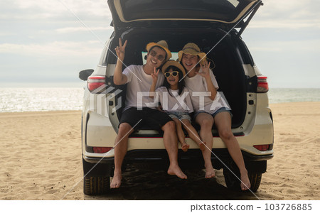 Happy family having fun on beach, Family travel on summer vacation Happy family having fun on beach, Family travel on summer vacation 103726885