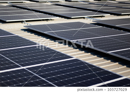 Solar panels on rooftop, Photovoltaic modules for renewable energy 103727029