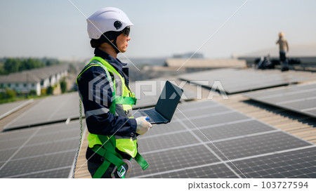Professional engineer technician with safety helmet checking system 103727594