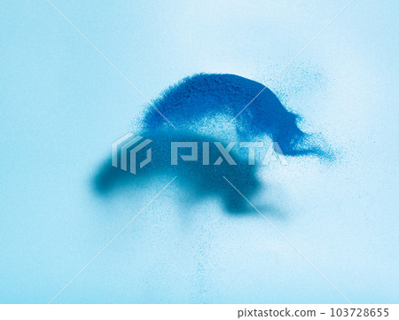 Blue Sand flying explosion, shadow on wall grain wave explode. Abstract cloud fly. blue colored sand splash throwing in Air. medical background Isolated high speed shutter, throwing freeze stop motion 103728655