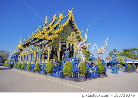 The Wat Rong Suea Ten, or Blue Temple in Thai Lanna style in Chiang Rai Province, Northern Thailand The Wat Rong Suea Ten, or Blue Temple in Thai Lanna style in Chiang Rai Province, Northern Thailand 103729379