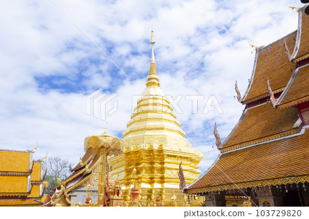Golden pagoda Wat Phra That Doi Suthep in Chiang Mai, Thailand. Golden pagoda Wat Phra That Doi Suthep in Chiang Mai, Thailand. 103729820