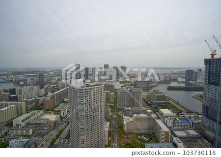 View from a skyscraper in front of Toyosu Station in Tokyo View from a skyscraper in front of Toyosu Station in Tokyo 103730118