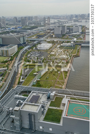 View from a skyscraper in front of Toyosu Station in Tokyo View from a skyscraper in front of Toyosu Station in Tokyo 103730137