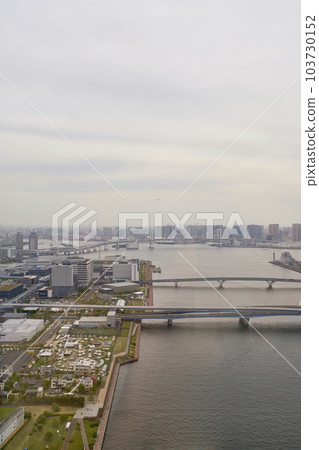 View from a skyscraper in front of Toyosu Station in Tokyo View from a skyscraper in front of Toyosu Station in Tokyo 103730152