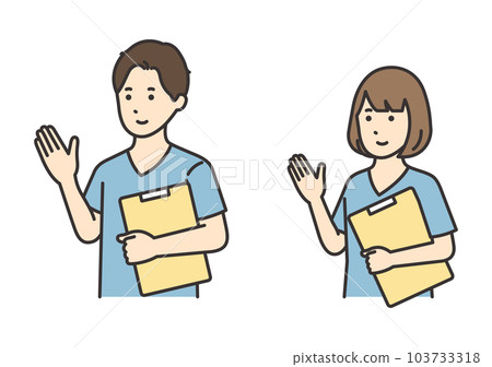 Illustration set of female and male nurses who guide with charts 103733318