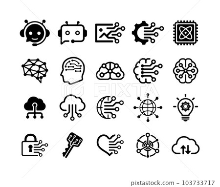AI / artificial intelligence (latest technology related) vector icon set AI / artificial intelligence (latest technology related) vector icon set 103733717