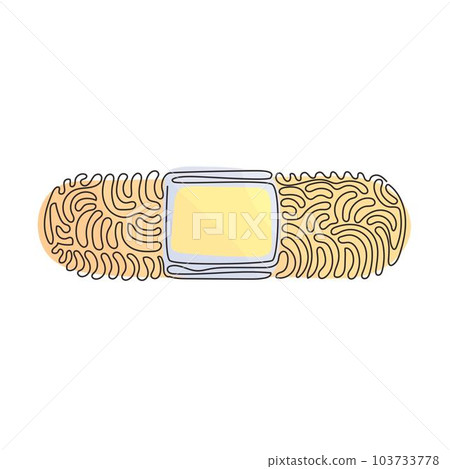 Continuous one line drawing adhesive bandage elastic medical plasters. Illustration of medical plaster, elastic bandage patch. Swirl curl style. Single line draw design vector graphic illustration Continuous one line drawing adhesive bandage elastic medical plasters. Illustration of medical plaster, elastic bandage patch. Swirl curl style. Single line draw design vector graphic illustration 103733778