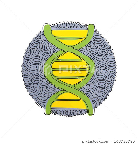 Single one line drawing DNA icons. Life gene model bio code genetics molecule medical symbols. Structure molecule, chromosome. Swirl curl circle background style. Continuous line draw design graphic 103733789