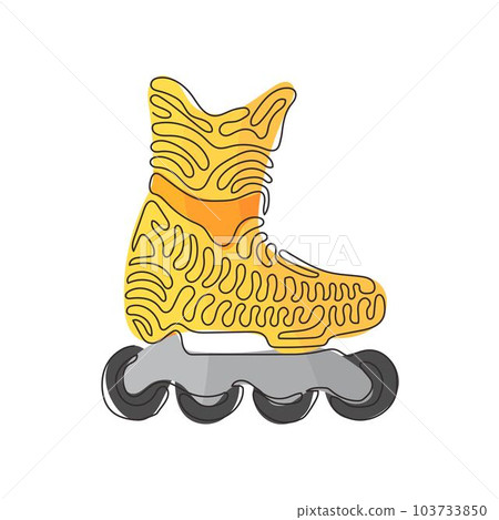 Continuous one line drawing modern roller blades. Man style roller skates. Inline skates sport. Skate. Pair of inline roller skates. Swirl curl style. Single line design vector graphic illustration Continuous one line drawing modern roller blades. Man style roller skates. Inline skates sport. Skate. Pair of inline roller skates. Swirl curl style. Single line design vector graphic illustration 103733850