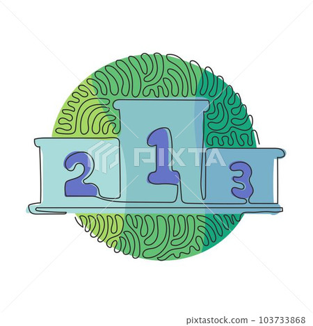 Single one line drawing winners podium with number. Pedestal or platform. Stage for awards ceremony. Swirl curl circle background style. Modern continuous line draw design graphic vector illustration 103733868