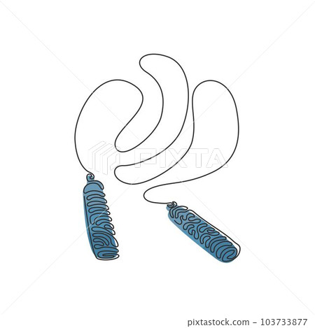Continuous one line drawing jump rope or skipping rope. Sports, fitness, cardio, martial art and boxing accessories. Swirl curl style concept. Single line draw design vector graphic illustration Continuous one line drawing jump rope or skipping rope. Sports, fitness, cardio, martial art and boxing accessories. Swirl curl style concept. Single line draw design vector graphic illustration 103733877