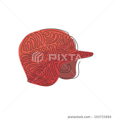 Continuous one line drawing baseball helmet. Helmet for various team sports like baseball, softball and T-Ball. Outdoor sports. Swirl curl style. Single line draw design vector graphic illustration Continuous one line drawing baseball helmet. Helmet for various team sports like baseball, softball and T-Ball. Outdoor sports. Swirl curl style. Single line draw design vector graphic illustration 103733884