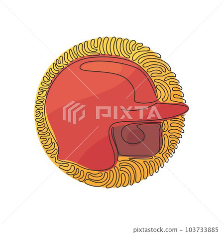 Single one line drawing baseball helmet. Helmet for various team sports like baseball, softball and T-Ball. Swirl curl circle background style. Continuous line draw design graphic vector illustration Single one line drawing baseball helmet. Helmet for various team sports like baseball, softball and T-Ball. Swirl curl circle background style. Continuous line draw design graphic vector illustration 103733885