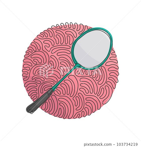 Single one line drawing badminton racket. Sport equipment. Vintage Badminton Racquets. Sporting goods. Swirl curl circle background style. Continuous line draw design graphic vector illustration 103734219