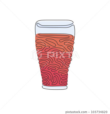 Single continuous line drawing soft drink in glass. Cold cola soda to crave for refreshing feeling. Drink to quench thirst. Swirl curl style. Dynamic one line draw graphic design vector illustration 103734820