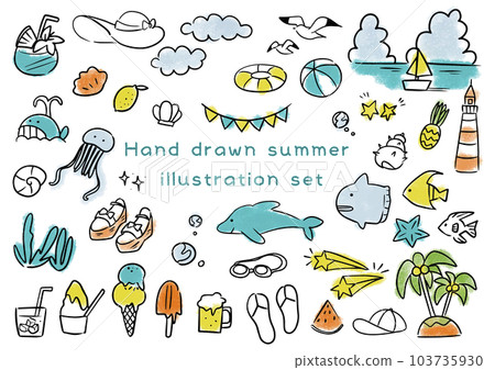 Cute handwritten summer material set Cute handwritten summer material set 103735930