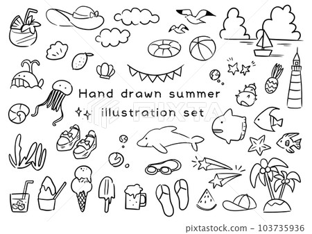Cute handwritten summer material set Cute handwritten summer material set 103735936