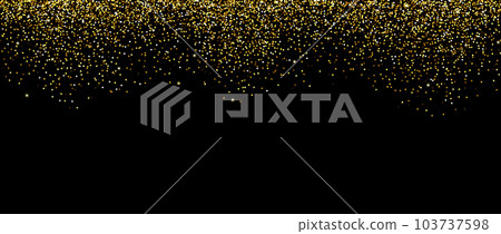 Golden falling confetti on dark background. Repeating gold glitter pattern. Yellow and golden dots wallpaper. Celebration party decoration. Vector backdrop  103737598