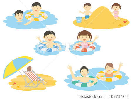 海水浴插畫_人在海裡嬉戲插畫集 103737854