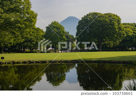 Blue sky, pond and Mt.Fuji from Fuji City Central Park Blue sky, pond and Mt.Fuji from Fuji City Central Park 103738601
