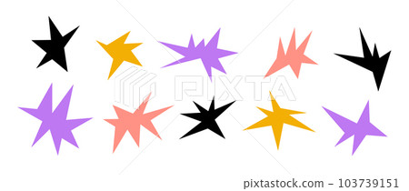 Sharp shapes collection. Bright irregular sparks and twinkles set. Abstract edgy sparkles and stars element pack. Asymmetry angular forms bundle for banner, collage, poster, sticker. Vector Sharp shapes collection. Bright irregular sparks and twinkles set. Abstract edgy sparkles and stars element pack. Asymmetry angular forms bundle for banner, collage, poster, sticker. Vector 103739151