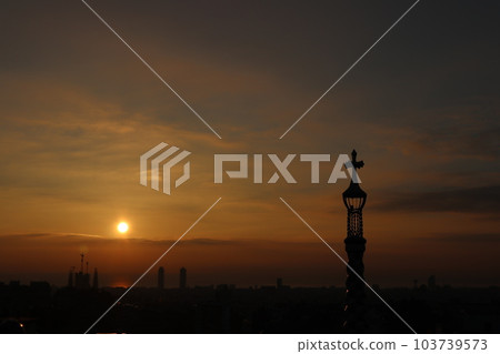 Early morning sunrise in Park Guell, Spain Early morning sunrise in Park Guell, Spain 103739573