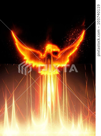 抽象火鳥在黑暗中拍打翅膀的 3d 插圖 103740119