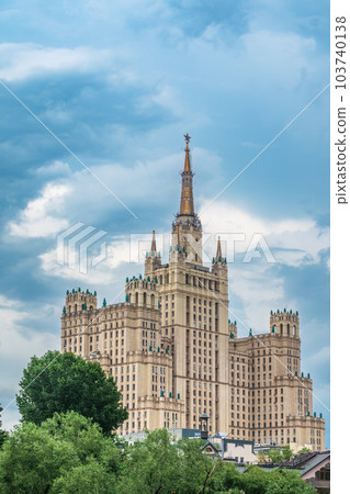 The view on the residential Stalinist high-rise building on Kudrinskaya Square. It is the one of seven Stalinist skyscrapers built in 1947-1954. The view on the residential Stalinist high-rise building on Kudrinskaya Square. It is the one of seven Stalinist skyscrapers built in 1947-1954. 103740138
