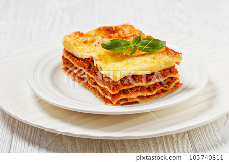 lasagne al forno, italian beef lasagna, top view lasagne al forno, italian beef lasagna, top view 103740811